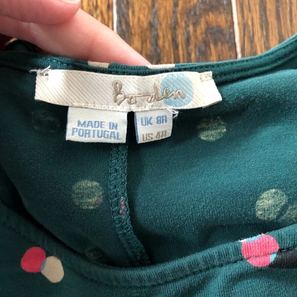 Boden Women’s 4R Green Polka Dot Sheath 3/4 Sleeved Dress w/Tie Knot Waist - EUC - Picture 10 of 10